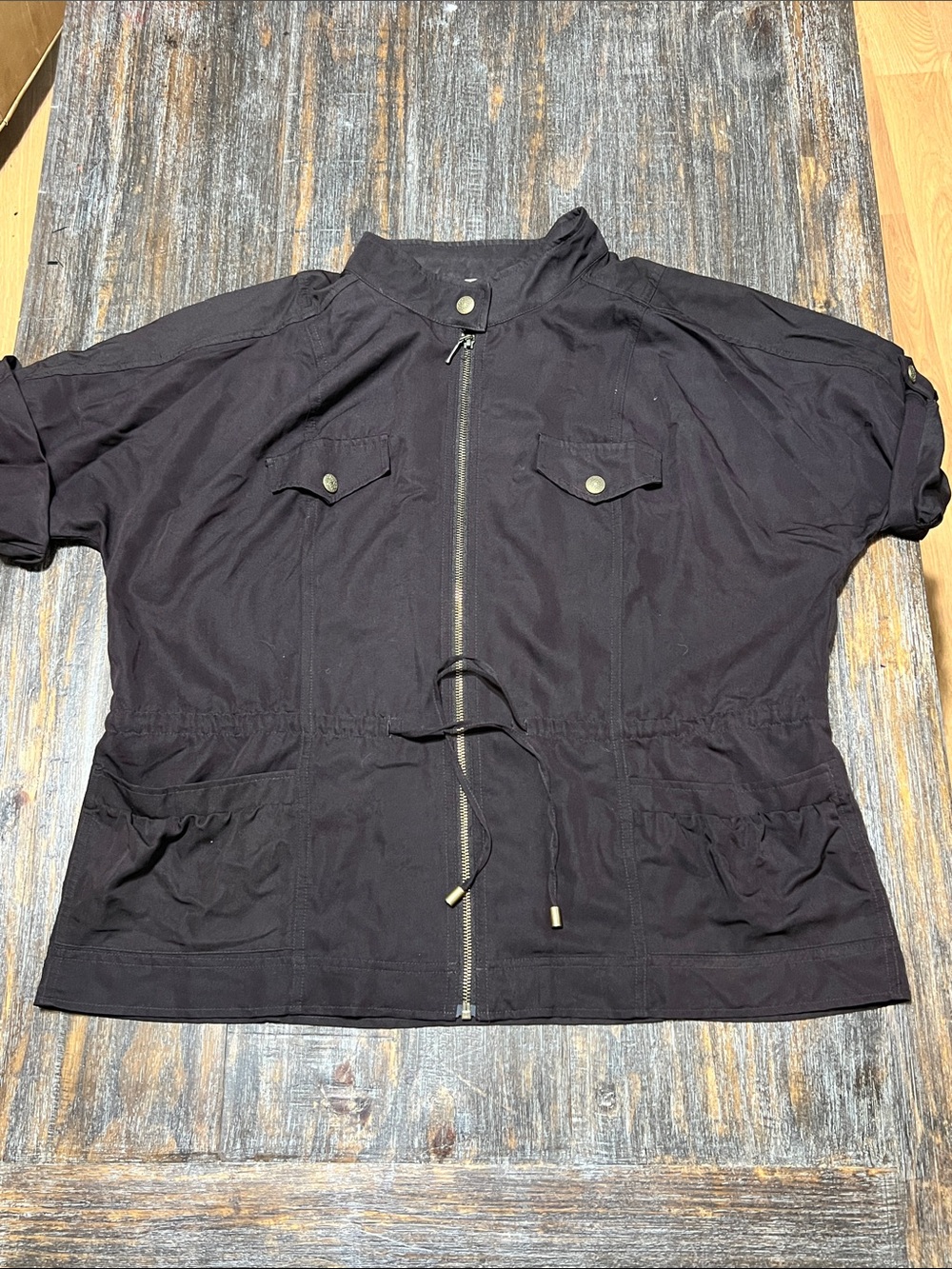 Christopher & Banks Black Utility Jacket with Drawstring Waist
